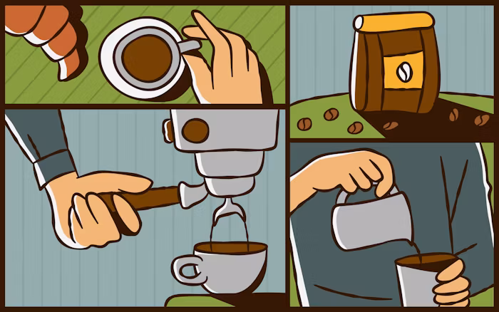 ギフトボックス用のコーヒーを淹れているイラスト