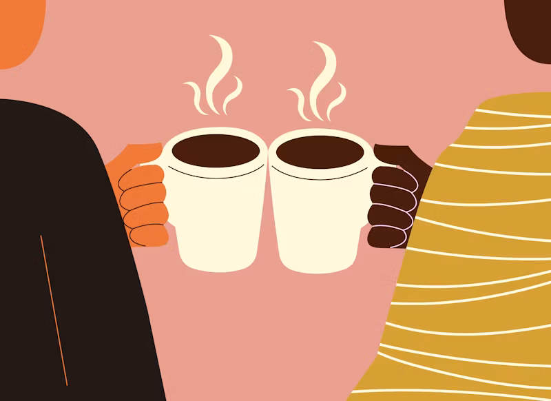コーヒーで乾杯している二人のイラスト